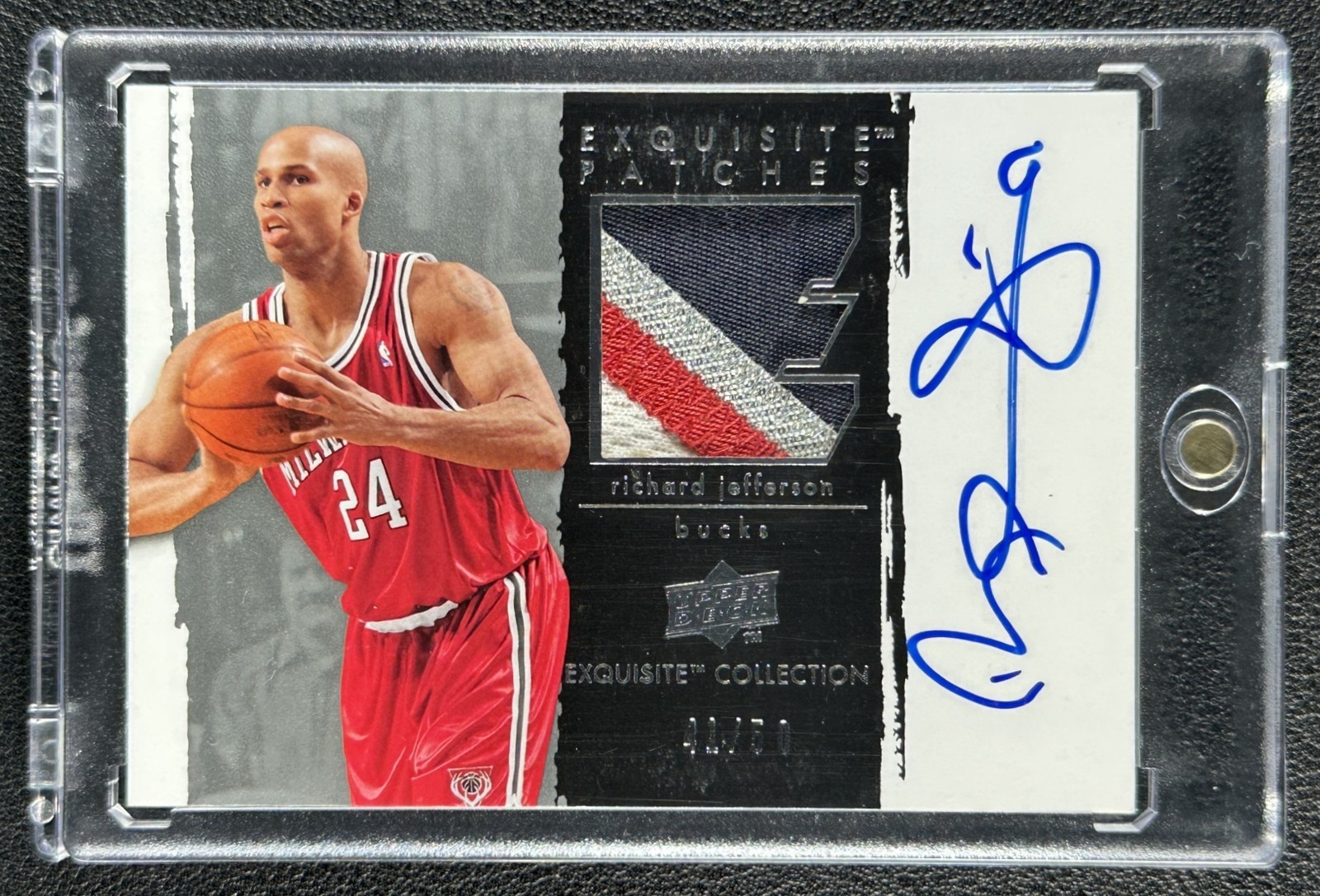 RICHARD JEFFERSON 2009-10 UPPER DECK EXQUISITE COLL GAME-USED PATCH AUTO 41/50 view 1