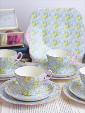 Shelley Primrose Chintz tea set, cake plate, trios, milk jug priced individually