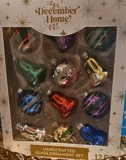 12 December Home PURPLE BLU Ornaments STRIPES BELLS MICA RETRO SHINY BRITE  TYPE