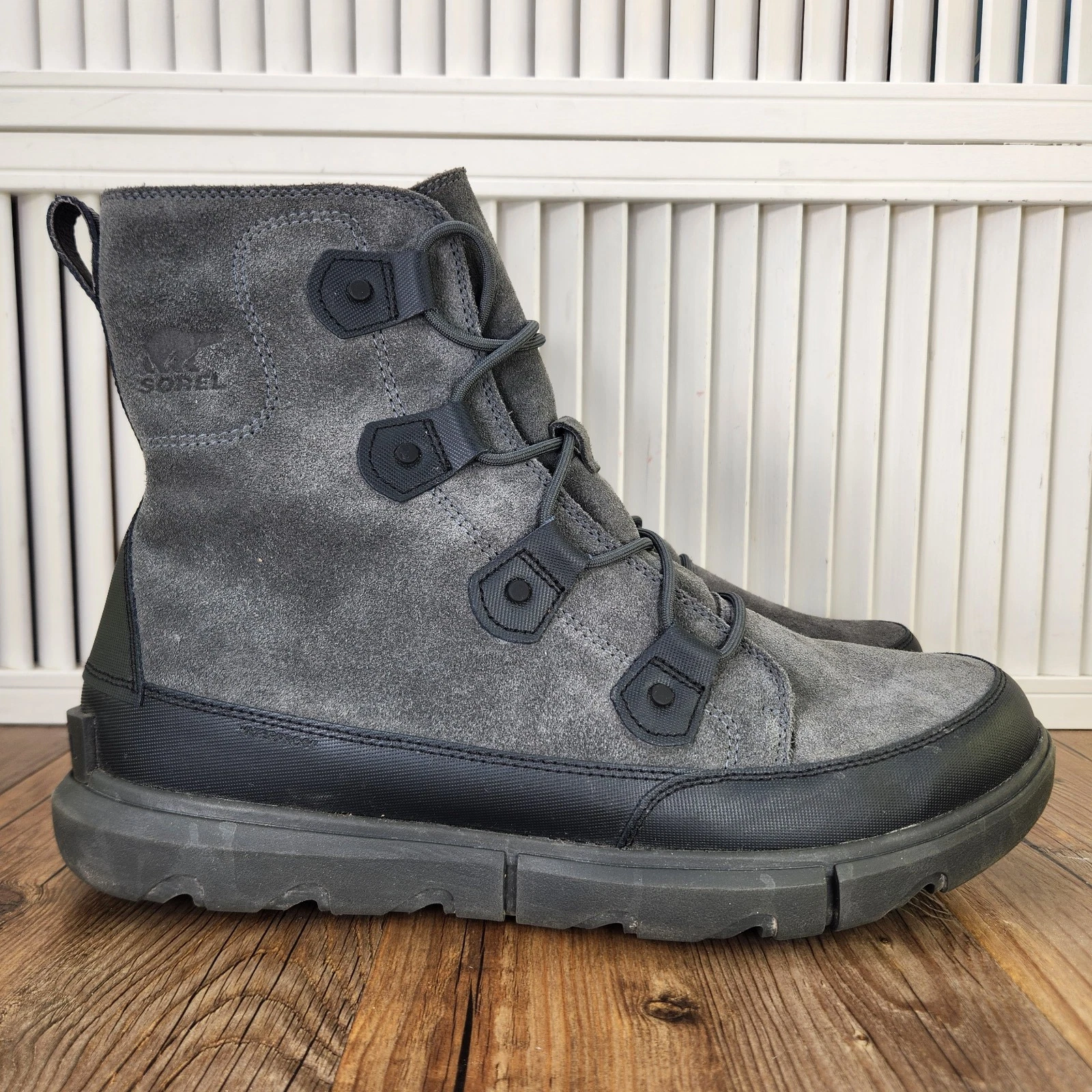 Sorel Explorer Boots Mens Sz 14 Gray Suede Winter Lace Up Waterproof NM4499-010
