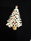 VTG Eisenberg Ice Frosted Gold Tone Red Green Gems Christmas Tree Brooch