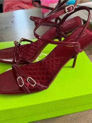 Sam Edelman Trevin Heels Womens 9M Burgundy Patent Lace Up Rhinestone Sandals - Image 1 of 4