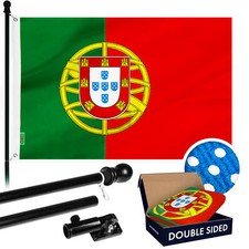 Flag Pole 6FT Black  Portugal Portuguese Flag 3x5FT Combo Double Sided Embroid