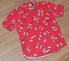 Disney Mickey Mouse Red Hawaiian Camp Shirt Large Button Up Pocket Vacation