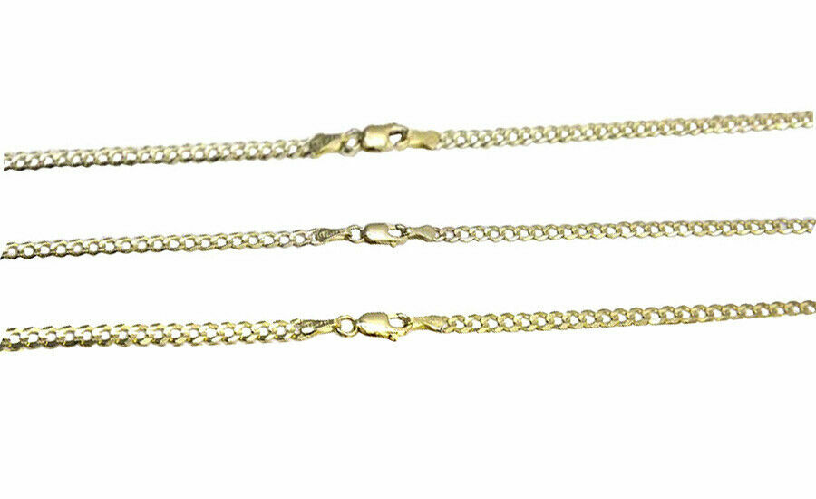 Collar de eslabones cubanos cadena bordillo oro amarillo sólido 14k 2 mm-3,5 mm 16"-30"