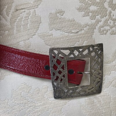 Pat Areias Red Calfskin Statement Belt SZ 34 Pat Areias Red Italian Calfskin Art To Wear Statement  main image 2