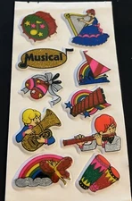 Vintage 80’s Imperial Puffy Glitter MUSICAL Sticker  Sheet - Rare & HTF