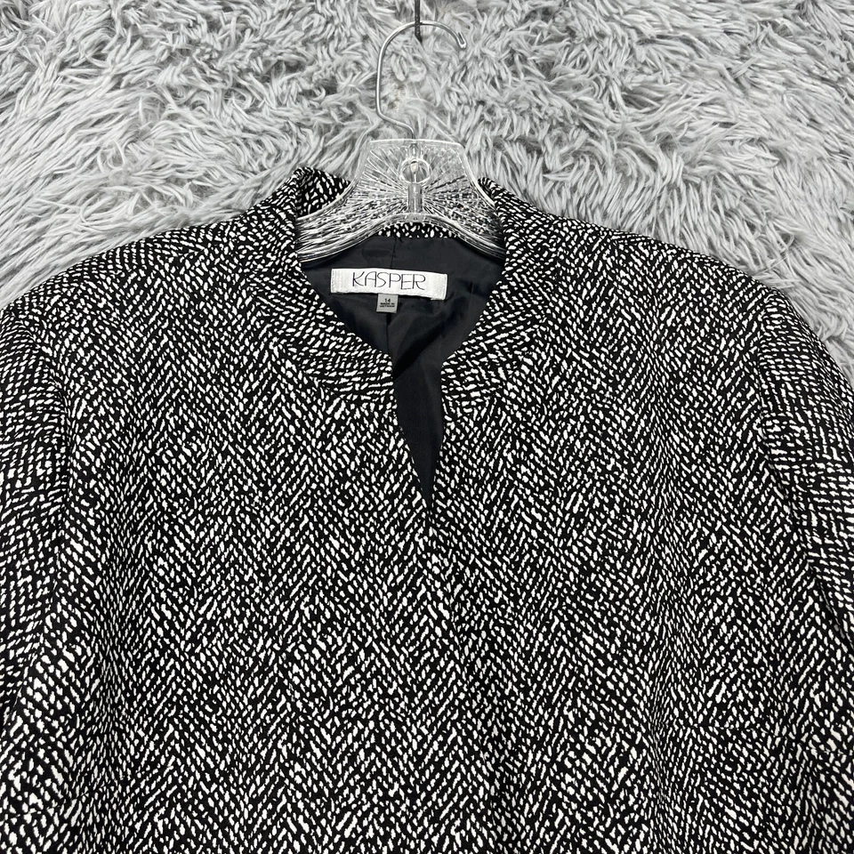 Blazer Kasper Para Mujer 14 Negro Blanco Geométrico Oficina Carrera Un Botón Mínimo Foto 2 de 4