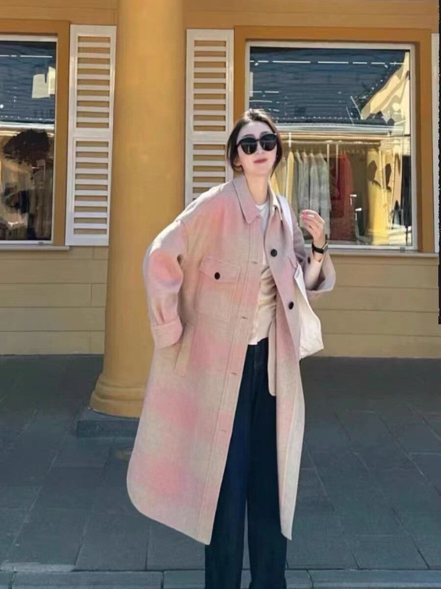 ジャケット ISABEL MARANT Women Jackets VE0026FA PINK Isabel Marant Plaid Lapel Wool-blend Long Coat Pink in