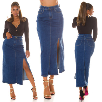 Koucla Jeansrock Highwaist denim Jeans Maxi Rock mit Schlitz Milax-Fashion