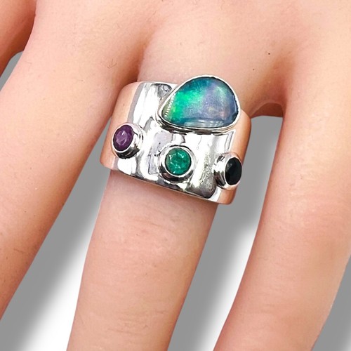 Anillo Banda Plata Esterlina 925 Esmeralda Zafiro Rubí Ópalo Natural 8 - Imagen 8 de 15