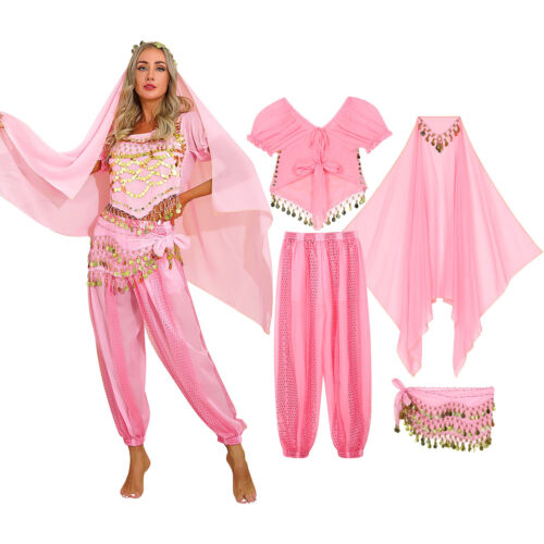Damen Tanzbekleidung Laterne Kostüm Harem Outfit Cosplay Tanz Schal Bauch Sets - Bild 103 von 139