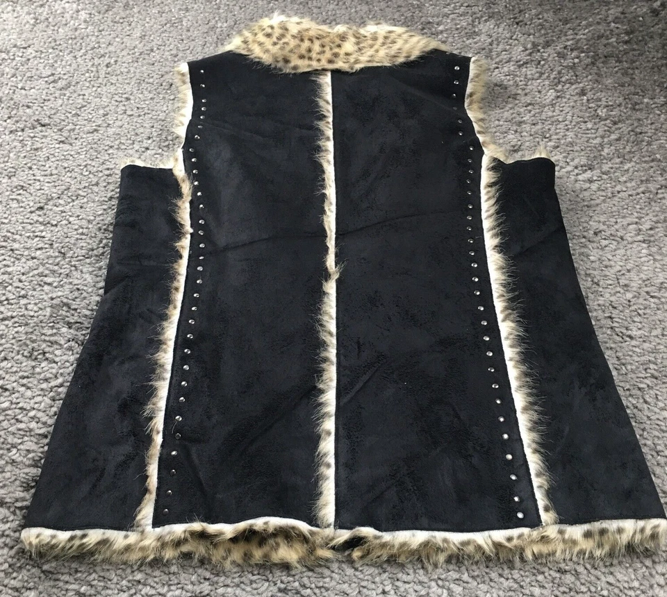 Chaleco Dennis Basso Mujer Talla M Leopardo Imitación Piel Tachonado Cremallera Completa Cuello Nuevo con Etiquetas Foto 4 de 4