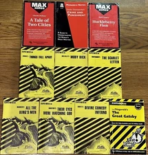 7 Cliffs Notes, 2 Max Notes, 1 Monarch Note: Dickens, Achebe, Twain, Hurston etc