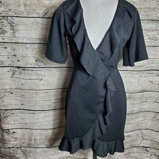 Pretty Little Thing Women's Ruffle Wrap Dress Black Size 6
