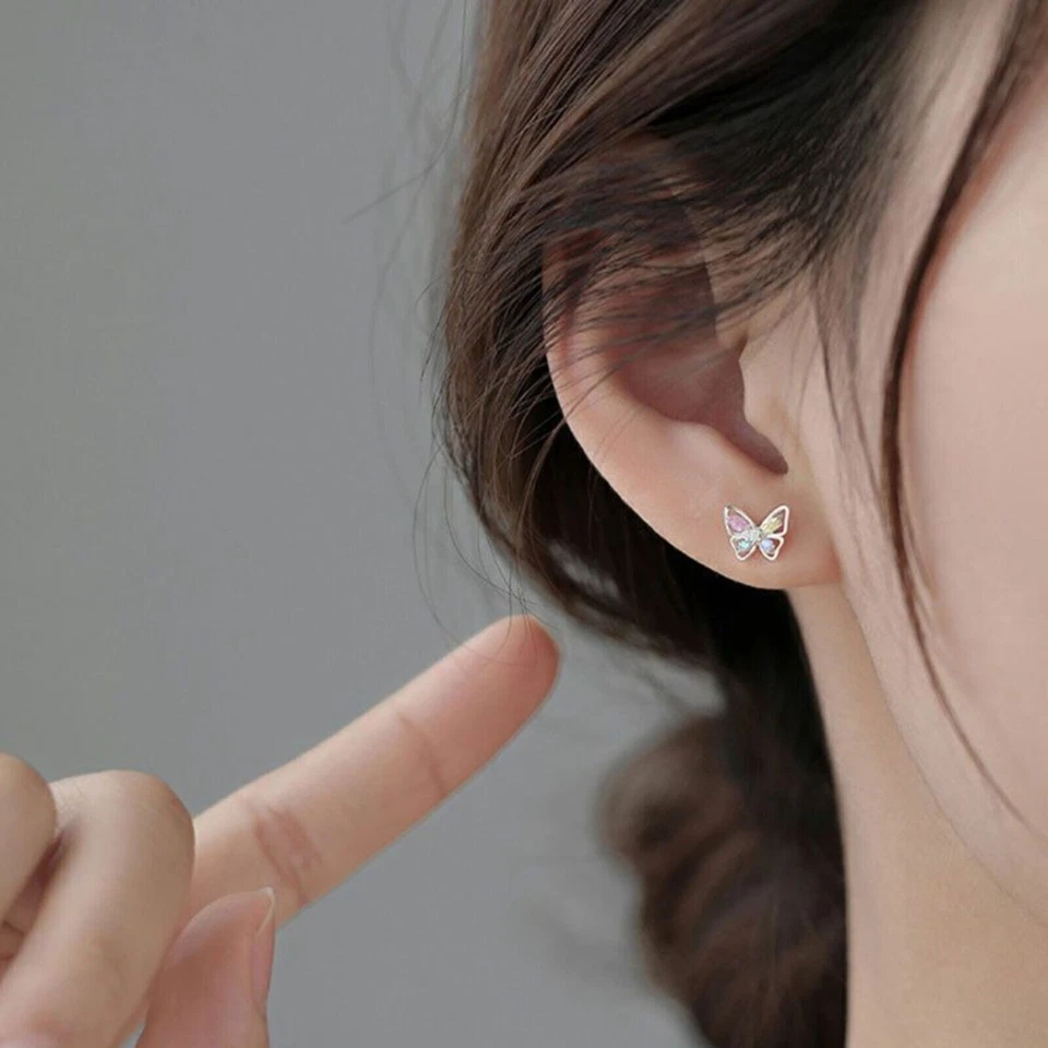 Girl Mini CZ Shining Butterfly 925 Sterling Silver Stud Earrings,For Women,Girl - image 4 of 4