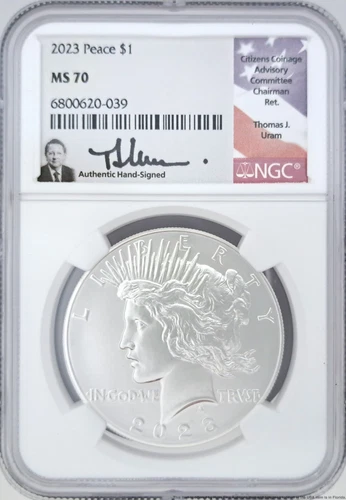 MS 70 NGC Peace Dollar 2023 American US Coin Signed Thomas J Uram 