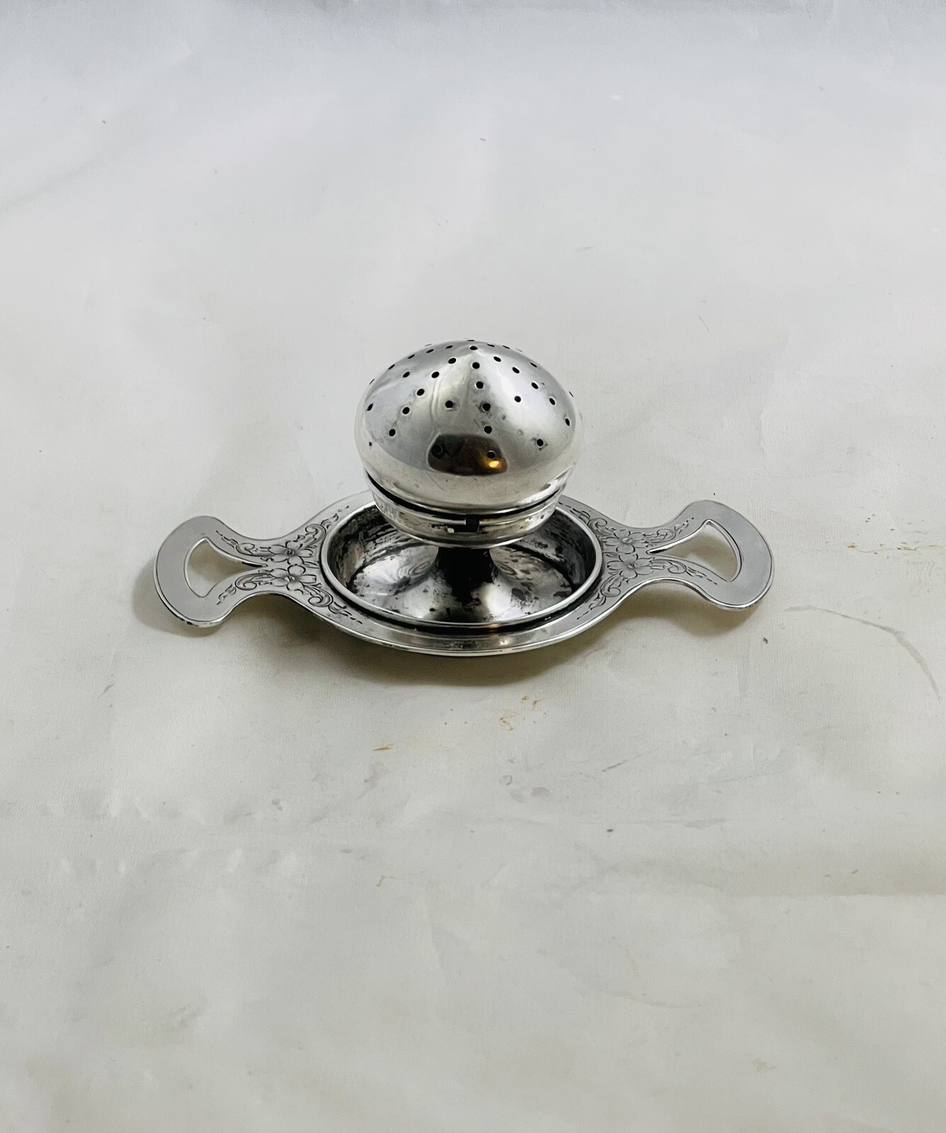 Antique Rare Sterling Silver Tea Strainer & Stand By Herbst & Wassall