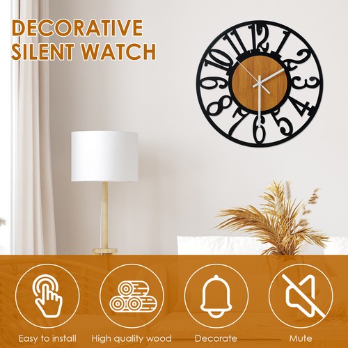 Iron Wall Clock with Hook Battery Operated Non Ticking Silent Hanging