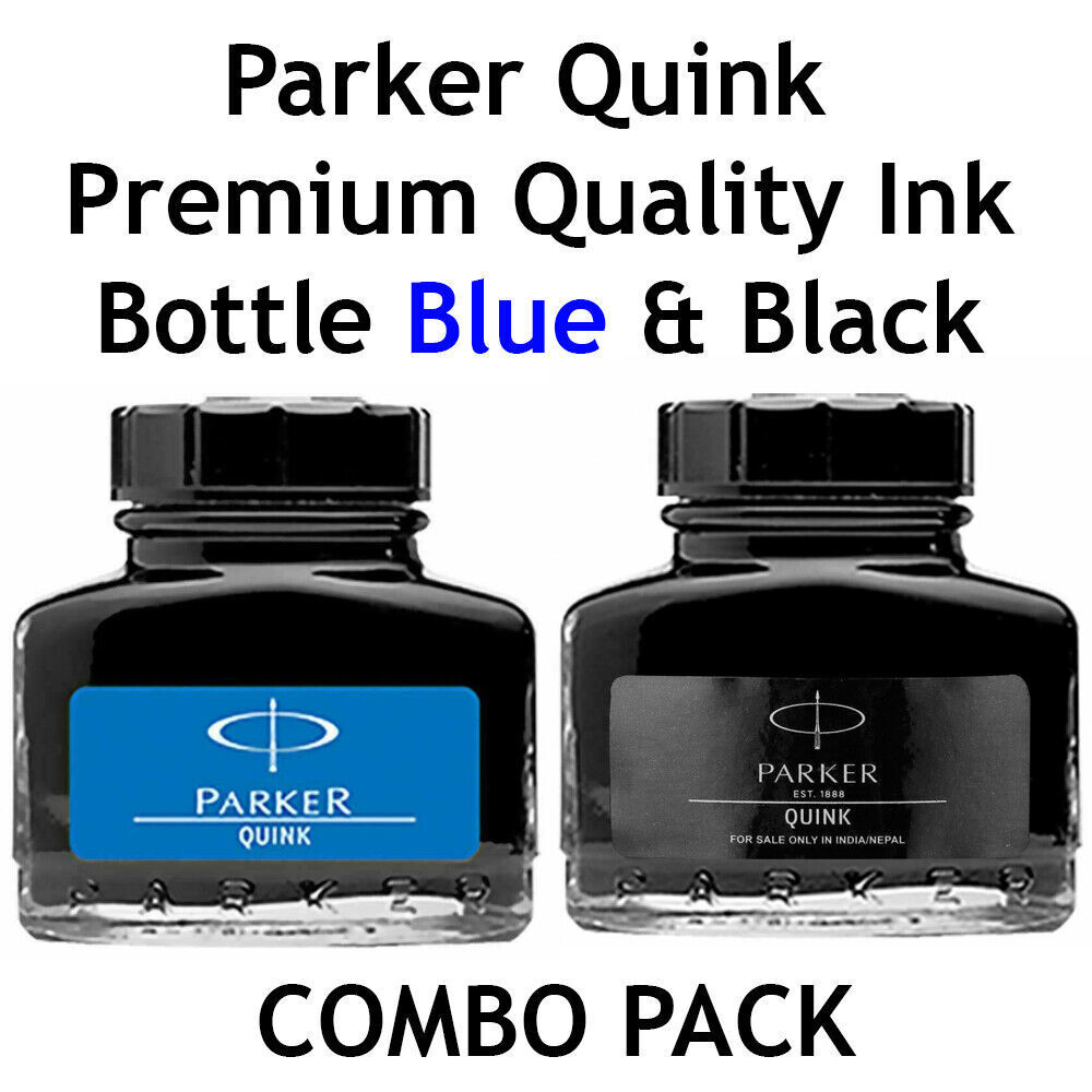 Parker Quink Fountain Pen Ink Bottle 30ml | Black & Blue Ink (Select Pack) USA