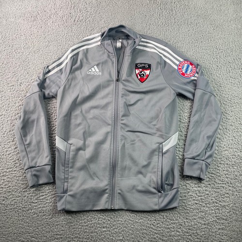 Adidas Climalite Full Zip Track Jacket Boys L Gray GPS Soccer FC Bayern 3 Stripe - Picture 1 of 16