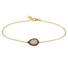 Yellow Gold Plated 925 Sterling Silver White Moonstone Bracelet With Chain