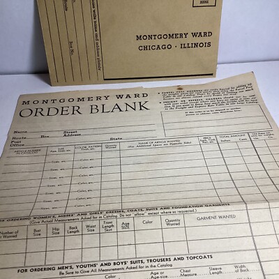 VERY VINTAGE 1940's-50's MONTGOMERY WARD CATALOG ORDER BLANK WITH