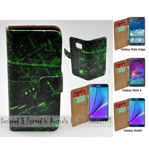 For Samsung Galaxy Note Series Matrix Theme Print Wallet Mobile Phone Case Cover - Picture 1 of 3