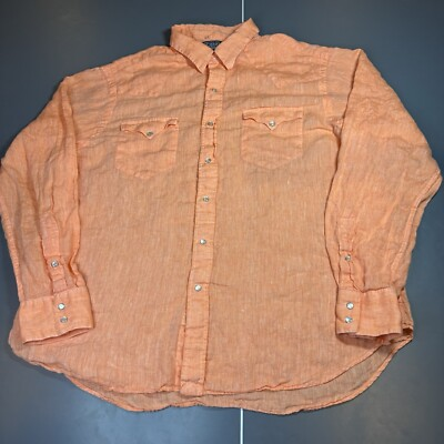 #ad Vintage Polo Ralph Lauren Linen Western Shirt XXl Orange Pearl Snap 2XL $29.99