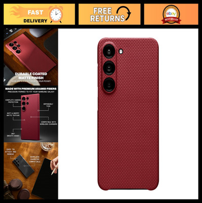 Durable Thin Galaxy S23+ Case - Crimson Aramid Fiber, Full Camera Protection, No