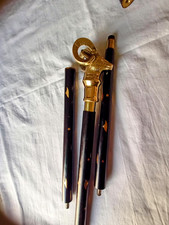 Ram Head Brass Handle Cane  Vintage Wooden Gentleman  s Walking Stick