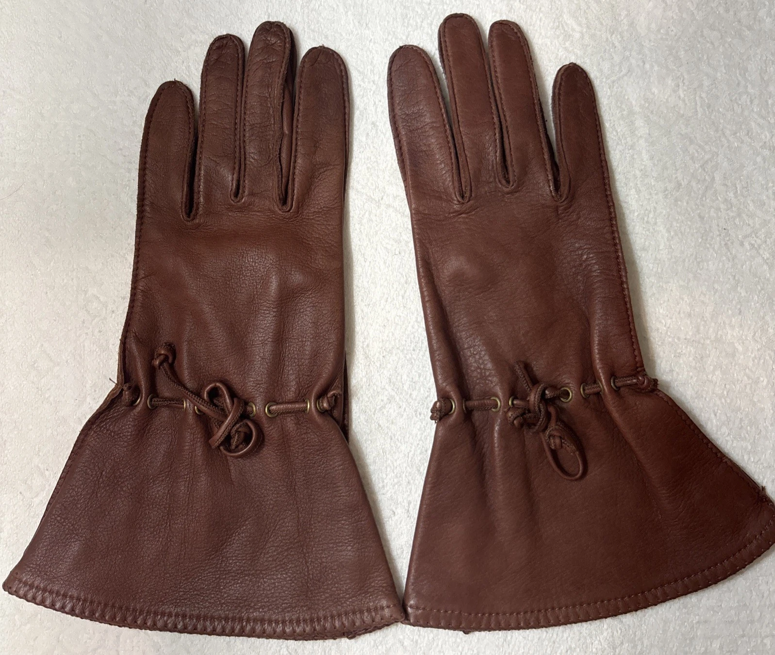 NWOT Carlos Falci Brown Leather Silk Lined Women Gloves Sz. 7