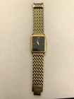 Seiko Gold Tone Watch, Rectangular Black Dial, Jewel Detail, Bracelet Strap