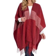 Woolrich Cozy Blanket Scarf Wrap Open Front Fringe Burgundy Pink Women One Size