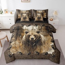 7Pcs Rustic Bear Kids Bedding Set for Boys,Full Size Comforter Set with Sheet...