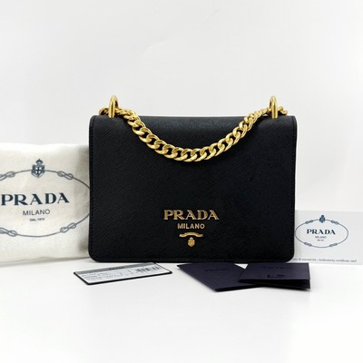 Prada Saffiano Chain Shoulder Bag Black 1BD133 141764010