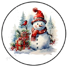 WATERCOLOR SNOWMAN WITH CARDINAL ENVELOPE SEALS LABELS STICKERS PARTY FAVORS