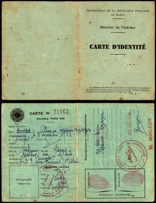 Judaica Morocco Old Identity Card of Jewish Person Rabat 1954 France Protectorat