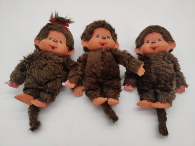 Vintage, 3x Monchhichi, Sekiguchi 1974 Original Affenpuppe, Plüsch Made in Japan