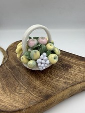 Vintage Italian Capodimonte Style Porcelain Fruit Basket Ornament 6cm
