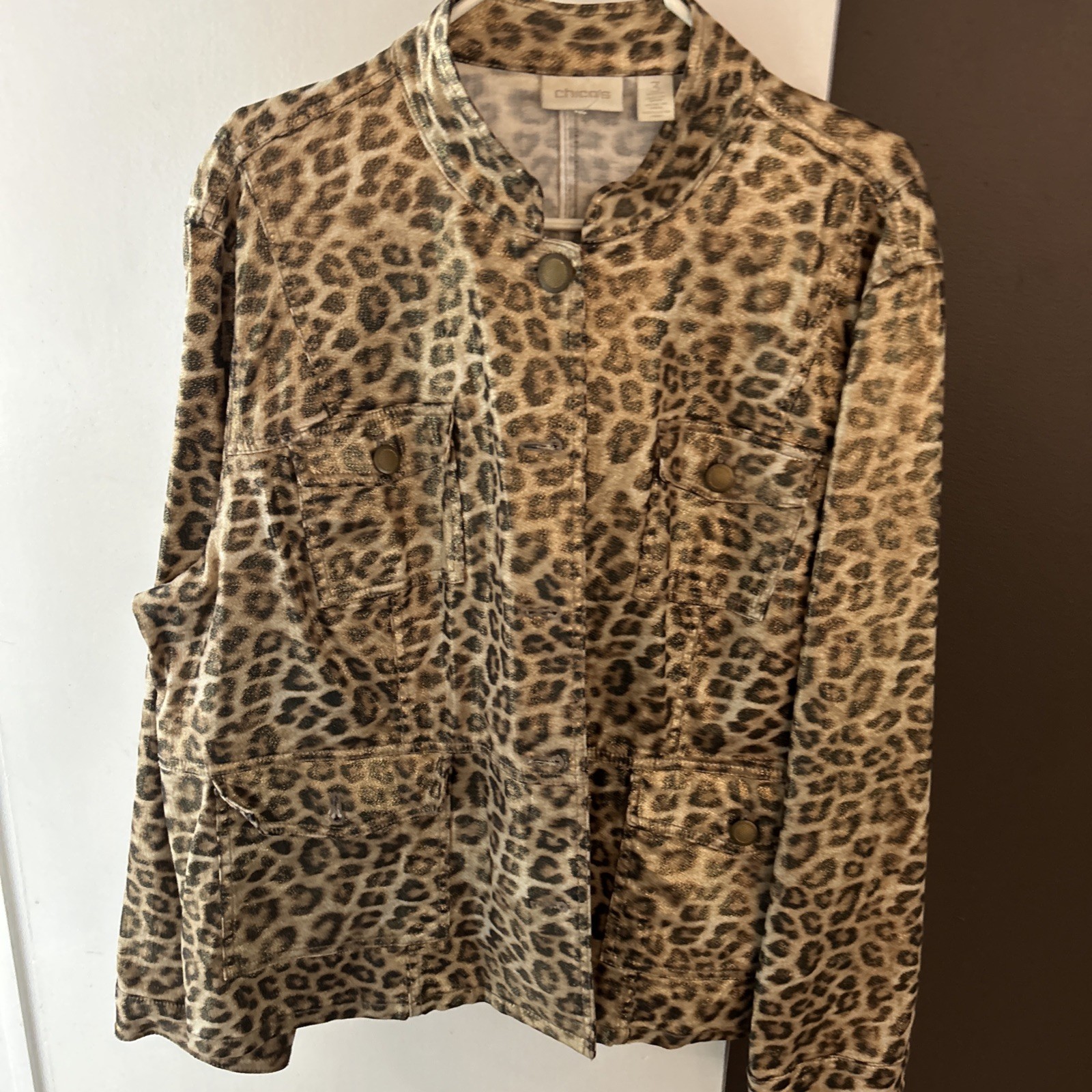 Chico's Brown Leopard Print Jacket Button Up Fron… - image 1