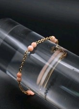 Vintage 18ct Gold Coral Bracelet Yellow Gold Coral Bead Chain Link Ball Bangle