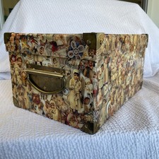 Vintage Christmas Box Victorian Holiday Decor Storage Gift Box w metal handles