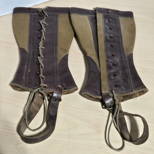 Vintage WW1 WW2 Military Canvas Leather Boot Gators Covers