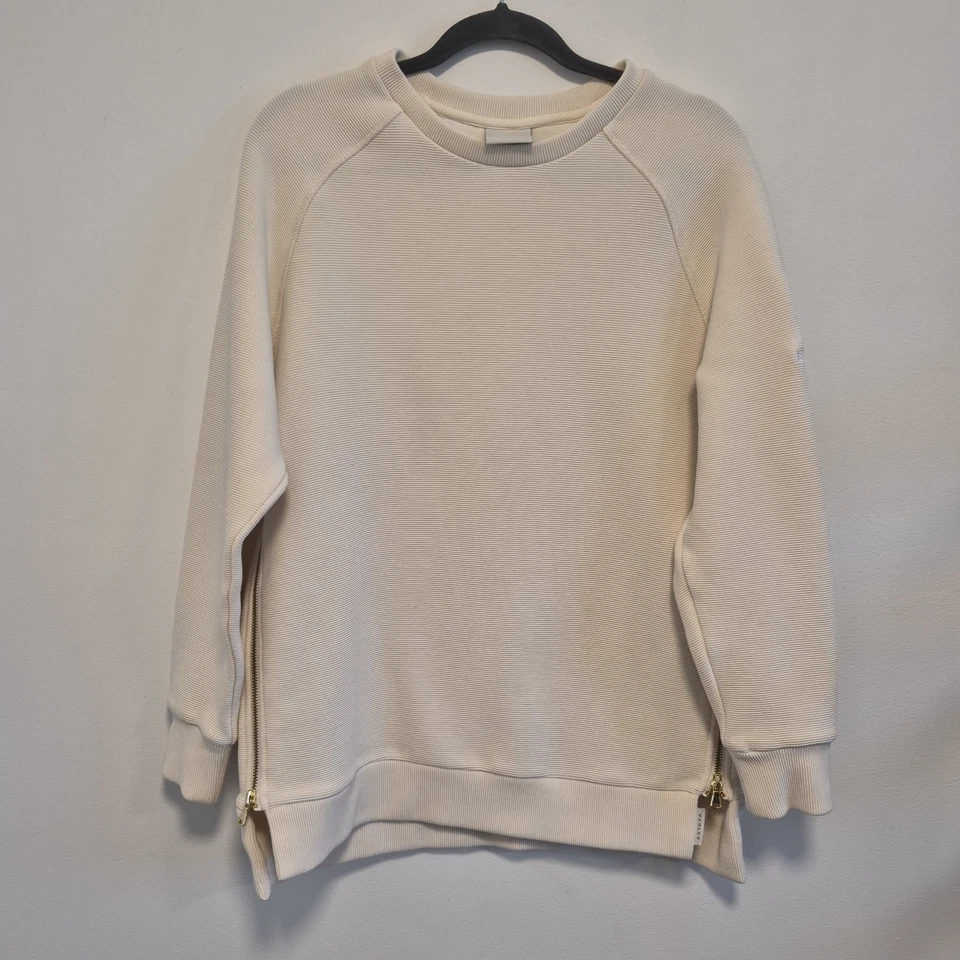 Sudadera Varley Manning ponche de huevo marfil peso medio acanalado tejido cremalleras talla M Foto 3 de 4