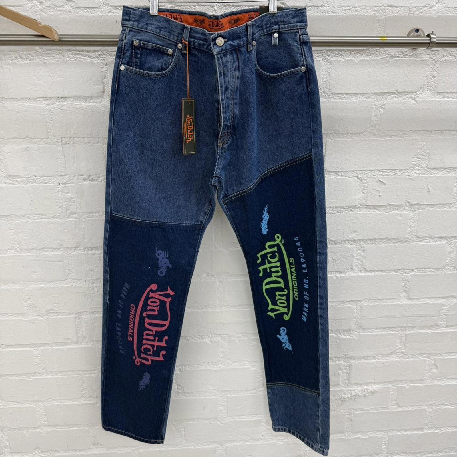 Von Dutch Patchwork Jeans W34 L32 Logo Denim Brand New
