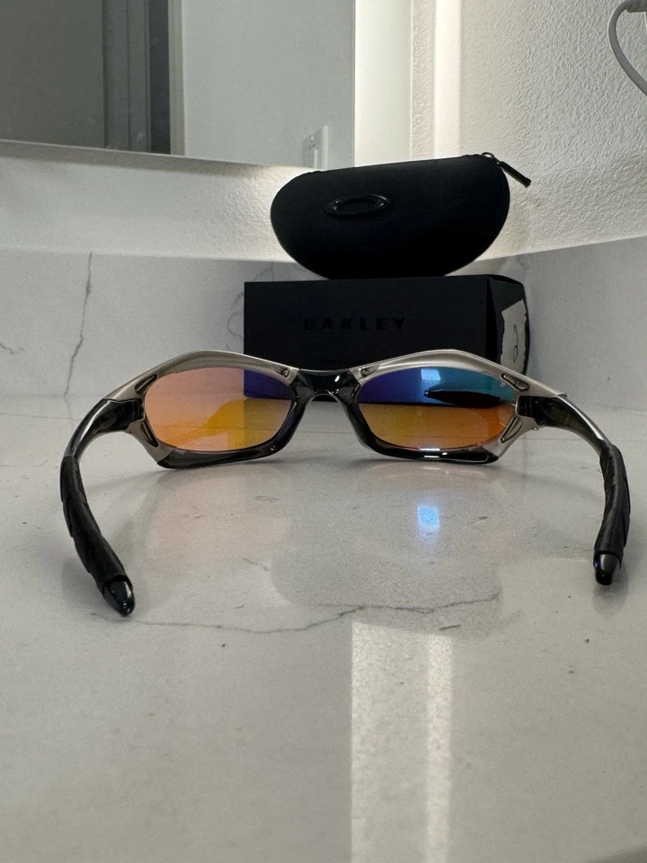 Gafas de sol Oakley empalme vintage cromadas plateadas lentes polarizadas ciclismo Y2K años 2000 Foto 3 de 4