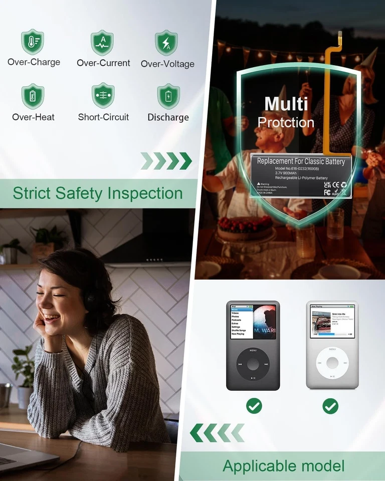 900mAh para iPod 5º 7º Batería Clásica Alta Capacidad 616 0232 Batería Foto 3 de 4