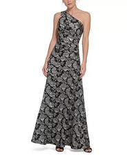 Eliza J Womens Size 2 Black One-Shoulder Jacquard Formal Gown Cocktail Dress NWT