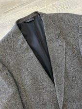 Lands' End Vintage Mens 42R Gray Black Herringbone Tweed Lambswool Blazer Jacket